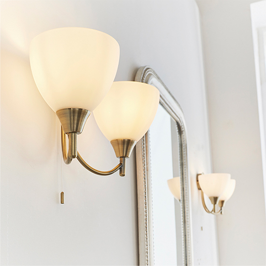 Lightson 2 Lights Matt Opal Glass Wall Light In Antique Brass