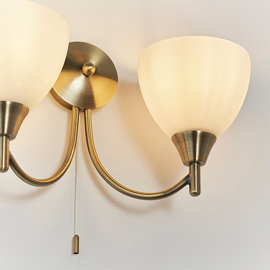 Lightson 2 Lights Matt Opal Glass Wall Light In Antique Brass