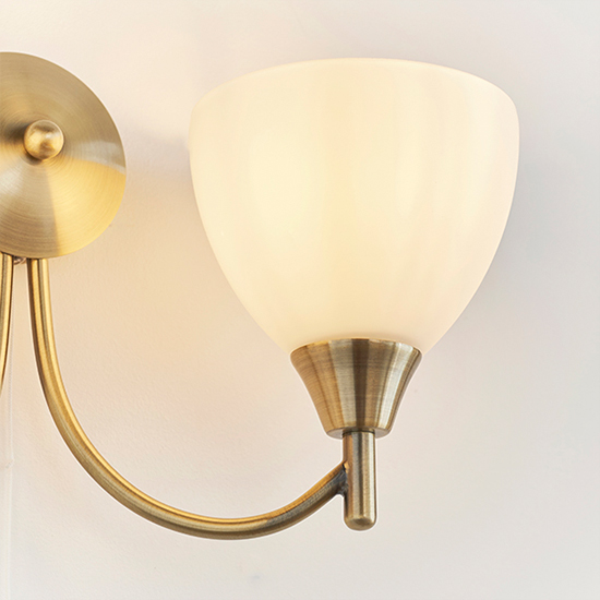 Lightson 2 Lights Matt Opal Glass Wall Light In Antique Brass