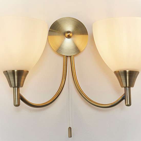 Lightson 2 Lights Matt Opal Glass Wall Light In Antique Brass