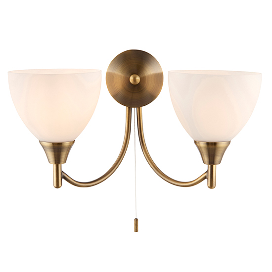 Lightson 2 Lights Matt Opal Glass Wall Light In Antique Brass