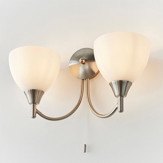 Lightson 2 Lights Matt Opal Glass Wall Light In Satin Chrome