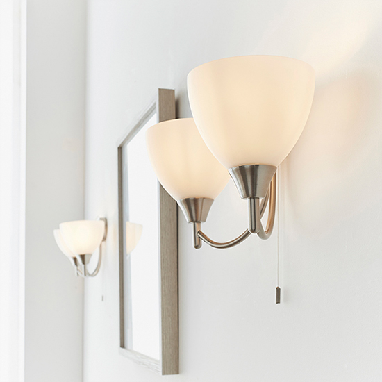 Lightson 2 Lights Matt Opal Glass Wall Light In Satin Chrome