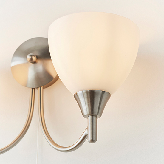 Lightson 2 Lights Matt Opal Glass Wall Light In Satin Chrome