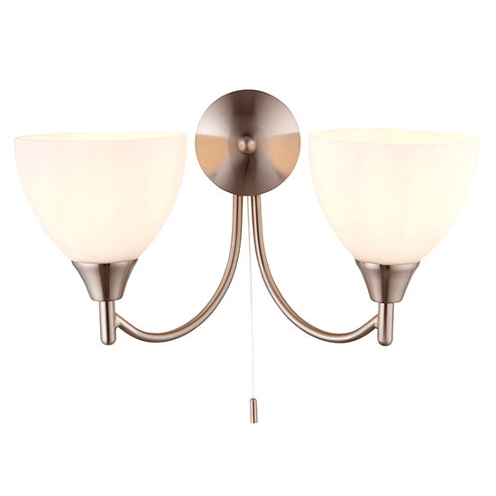 Product photograph of Lightson 2 Lights Matt Opal Glass Wall Light In Satin Chrome from Furniture in Fashion