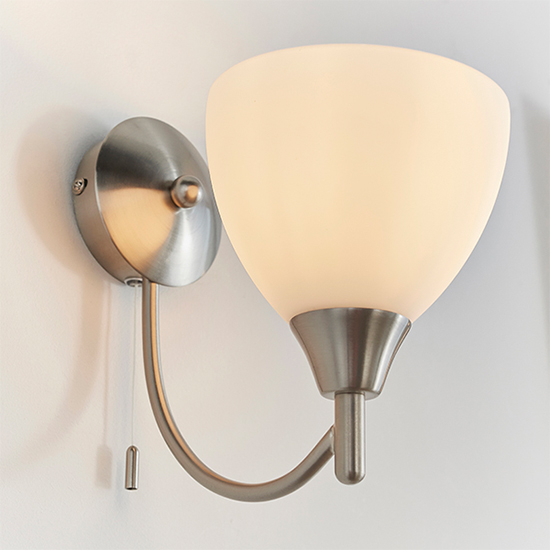 Product photograph of Lightson Matt Opal Glass Wall Light In Satin Chrome from Furniture in Fashion