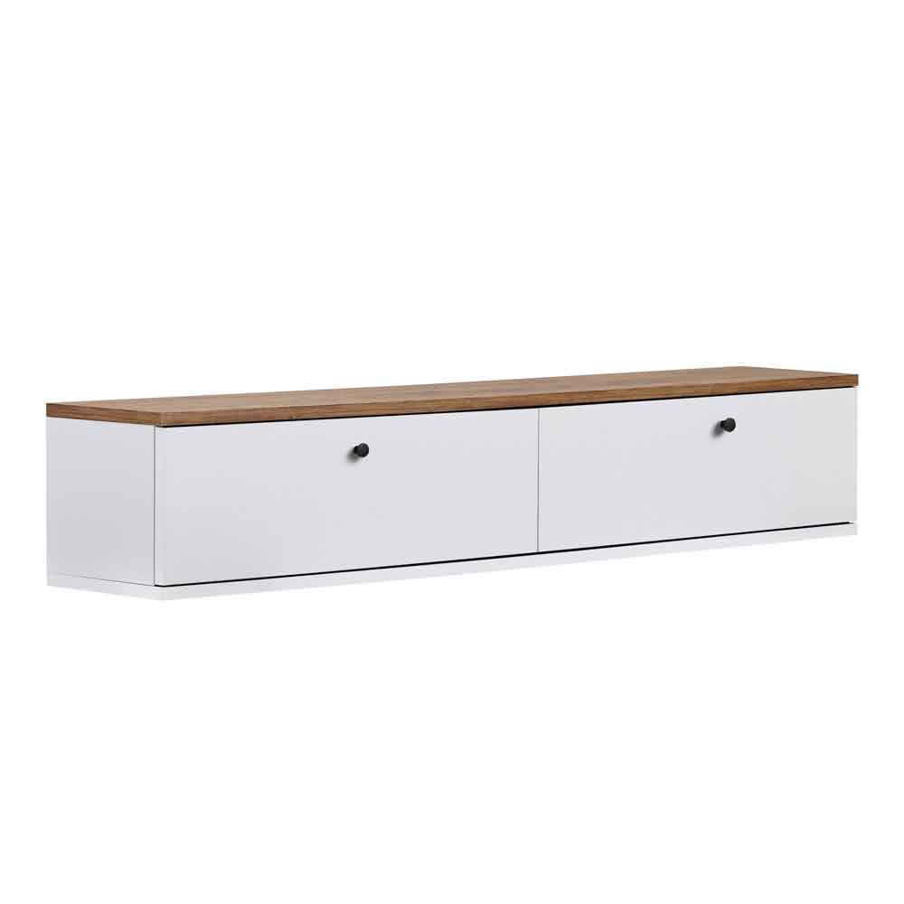 Ligne 140cm Wooden Wall Mounted TV Stand with 2 Doors in White and Atlantic Pine
