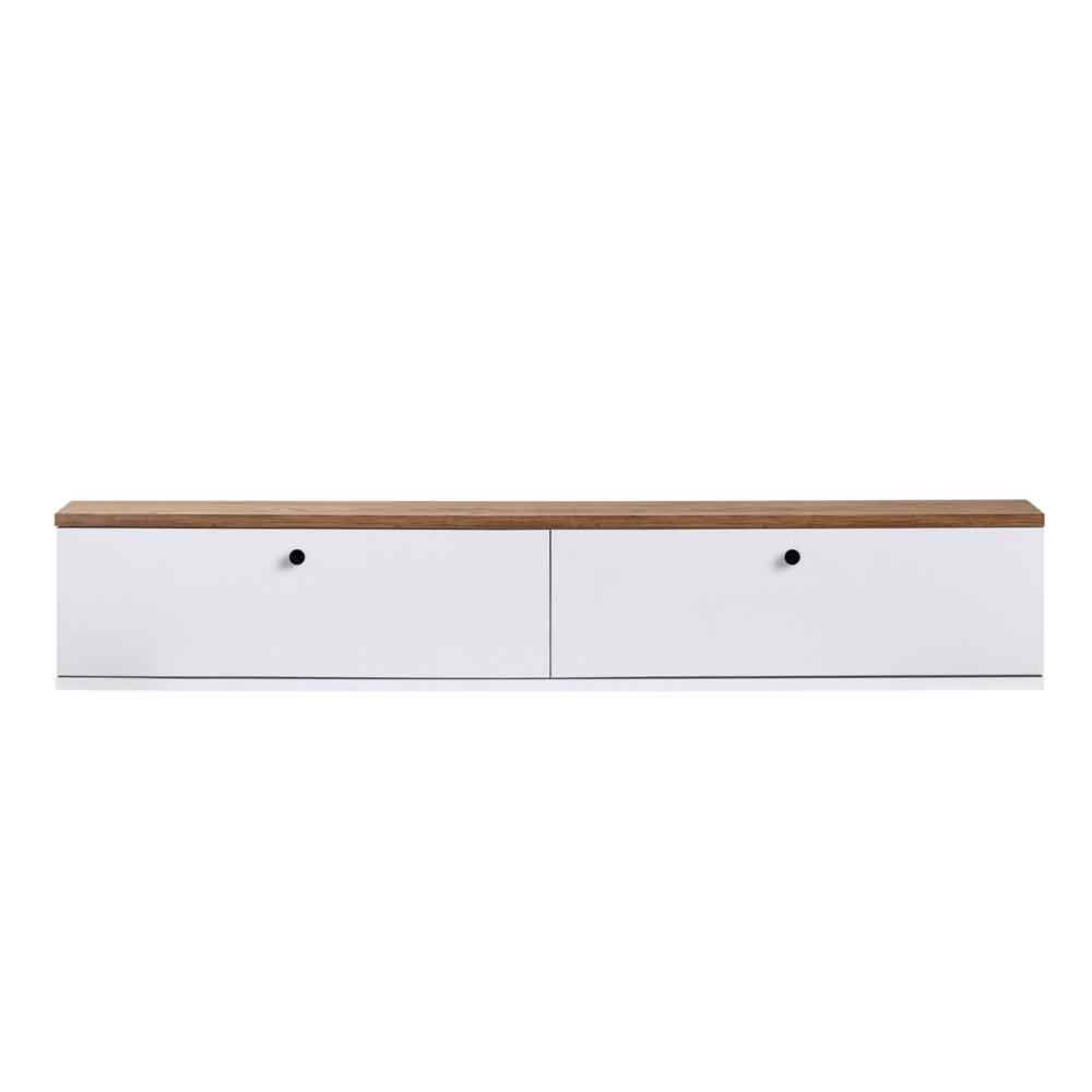 Ligne 140cm Wooden Wall Mounted TV Stand with 2 Doors in White and Atlantic Pine