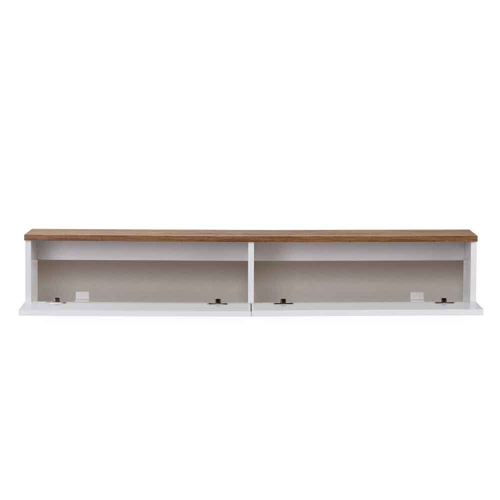 Ligne 140cm Wooden Wall Mounted TV Stand with 2 Doors in White and Atlantic Pine