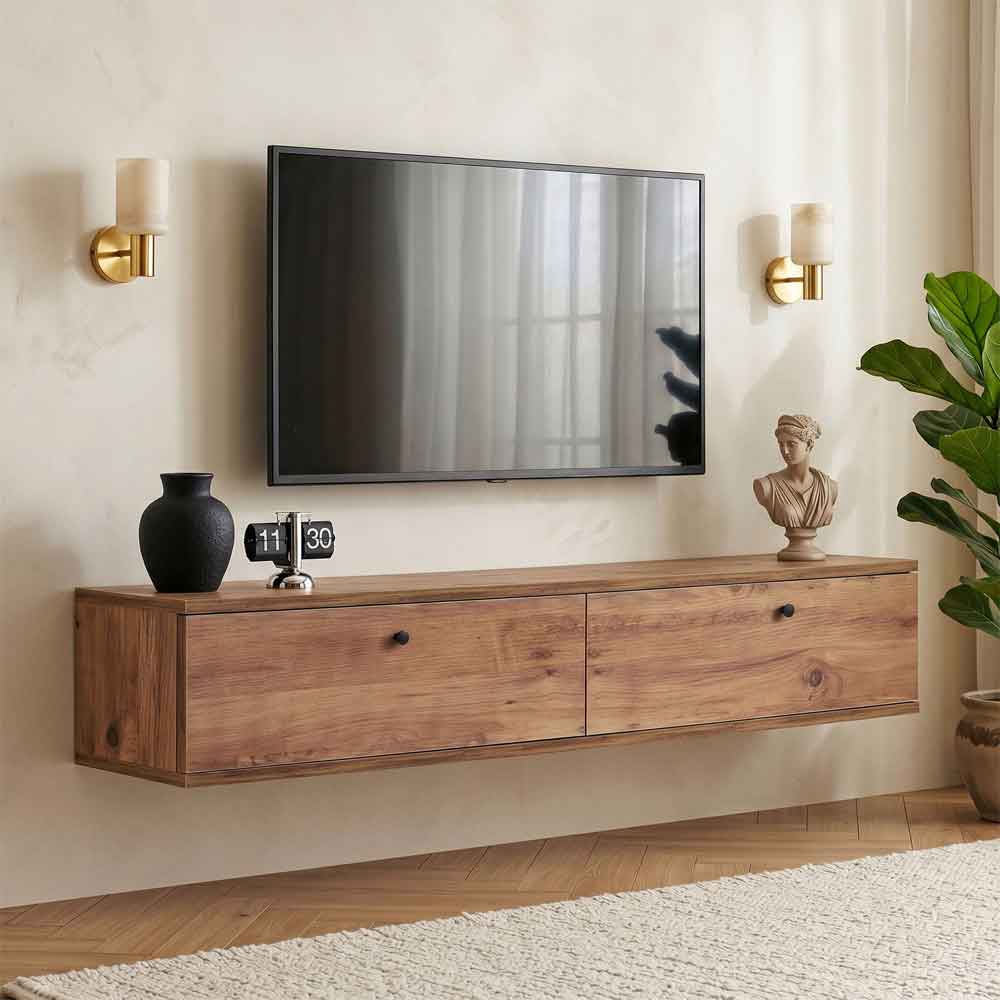 Ligne 140cm Wooden Wall Mounted TV Stand with 2 Doors in Atlantic Pine