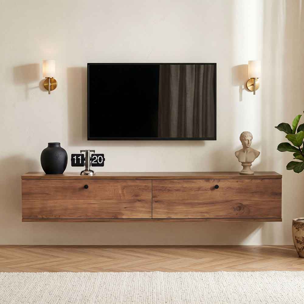 Ligne 140cm Wooden Wall Mounted TV Stand with 2 Doors in Atlantic Pine