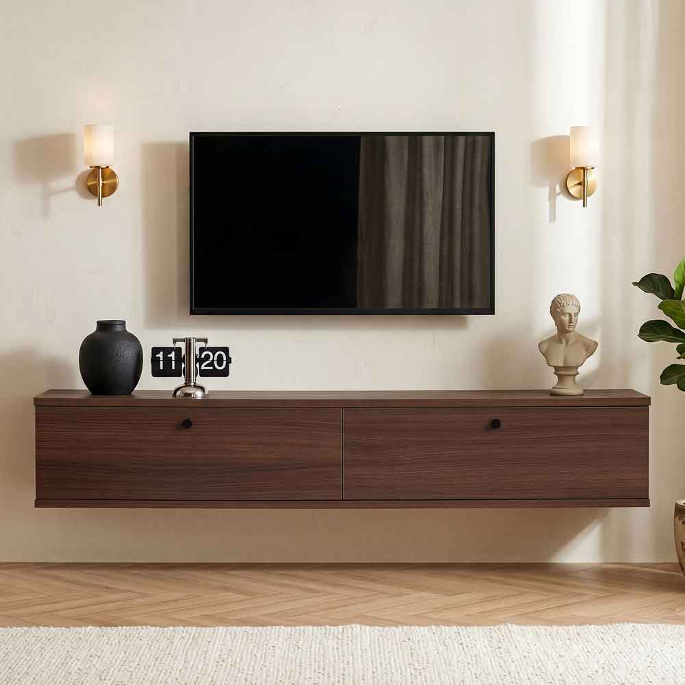 Ligne 140cm Wooden Wall Mounted TV Stand with 2 Doors in Milano Walnut
