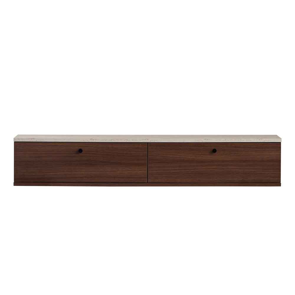 Ligne 140cm Wooden Wall Mounted TV Stand with 2 Doors in Walnut and Travertine Marble Effect