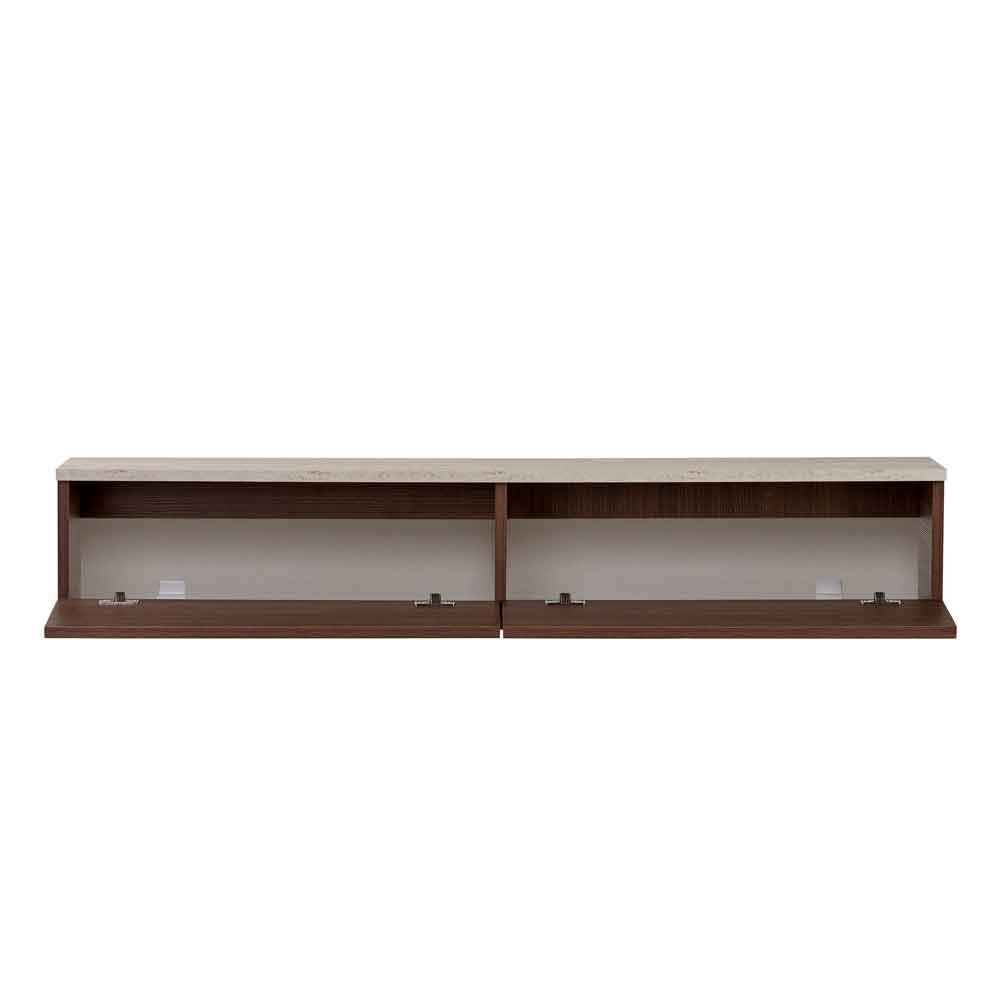 Ligne 140cm Wooden Wall Mounted TV Stand with 2 Doors in Walnut and Travertine Marble Effect