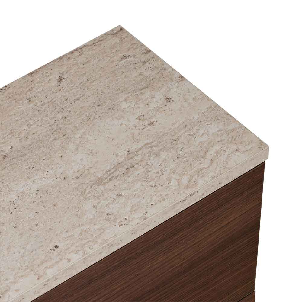 Ligne 140cm Wooden Wall Mounted TV Stand with 2 Doors in Walnut and Travertine Marble Effect