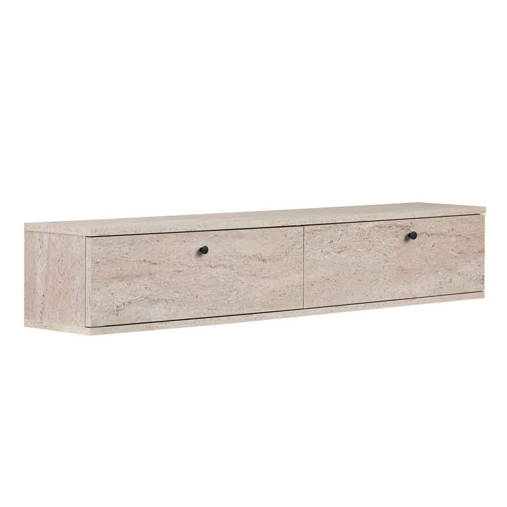 Ligne 140cm Wooden Wall Mounted TV Stand with 2 Doors in Travertine Marble Effect