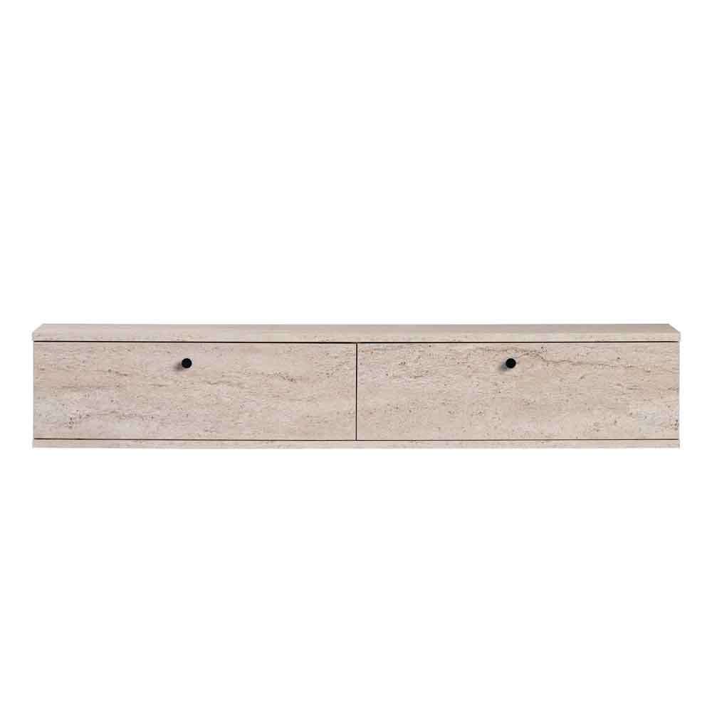 Ligne 140cm Wooden Wall Mounted TV Stand with 2 Doors in Travertine Marble Effect