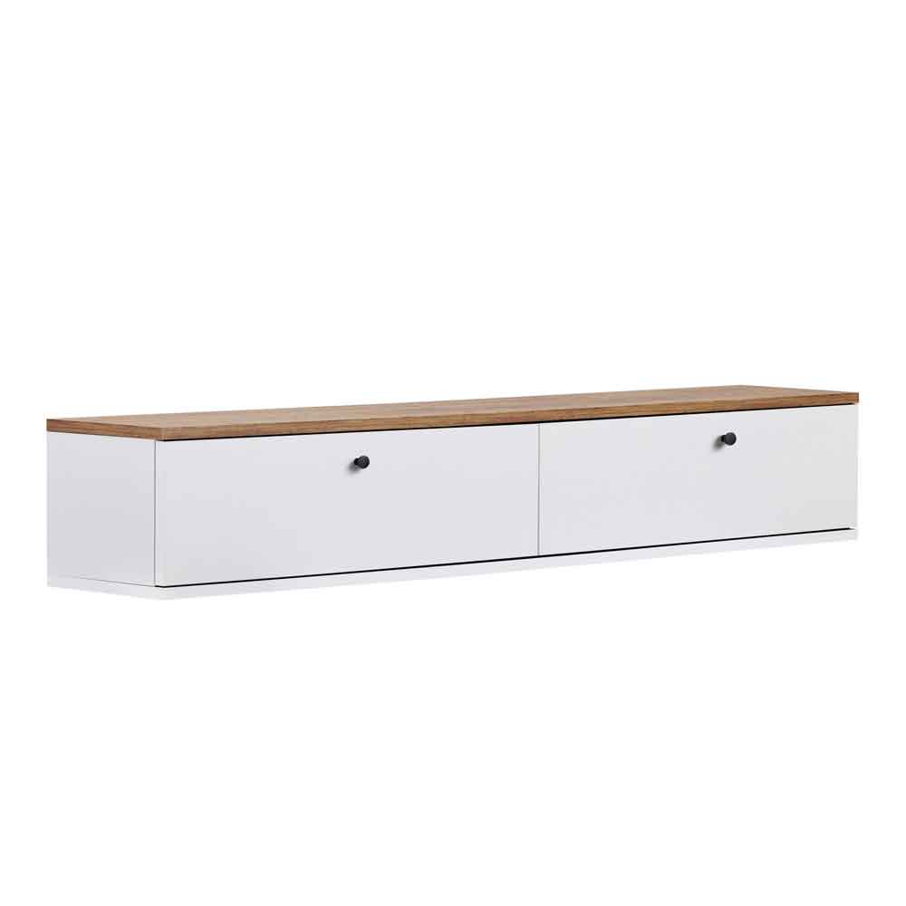 Ligne 160cm Wooden Wall Mounted TV Stand with 2 Doors in White and Atlantic Pine