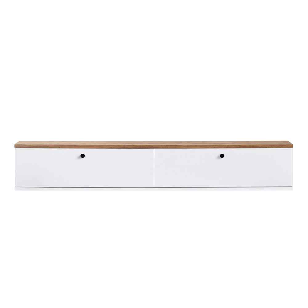 Ligne 160cm Wooden Wall Mounted TV Stand with 2 Doors in White and Atlantic Pine