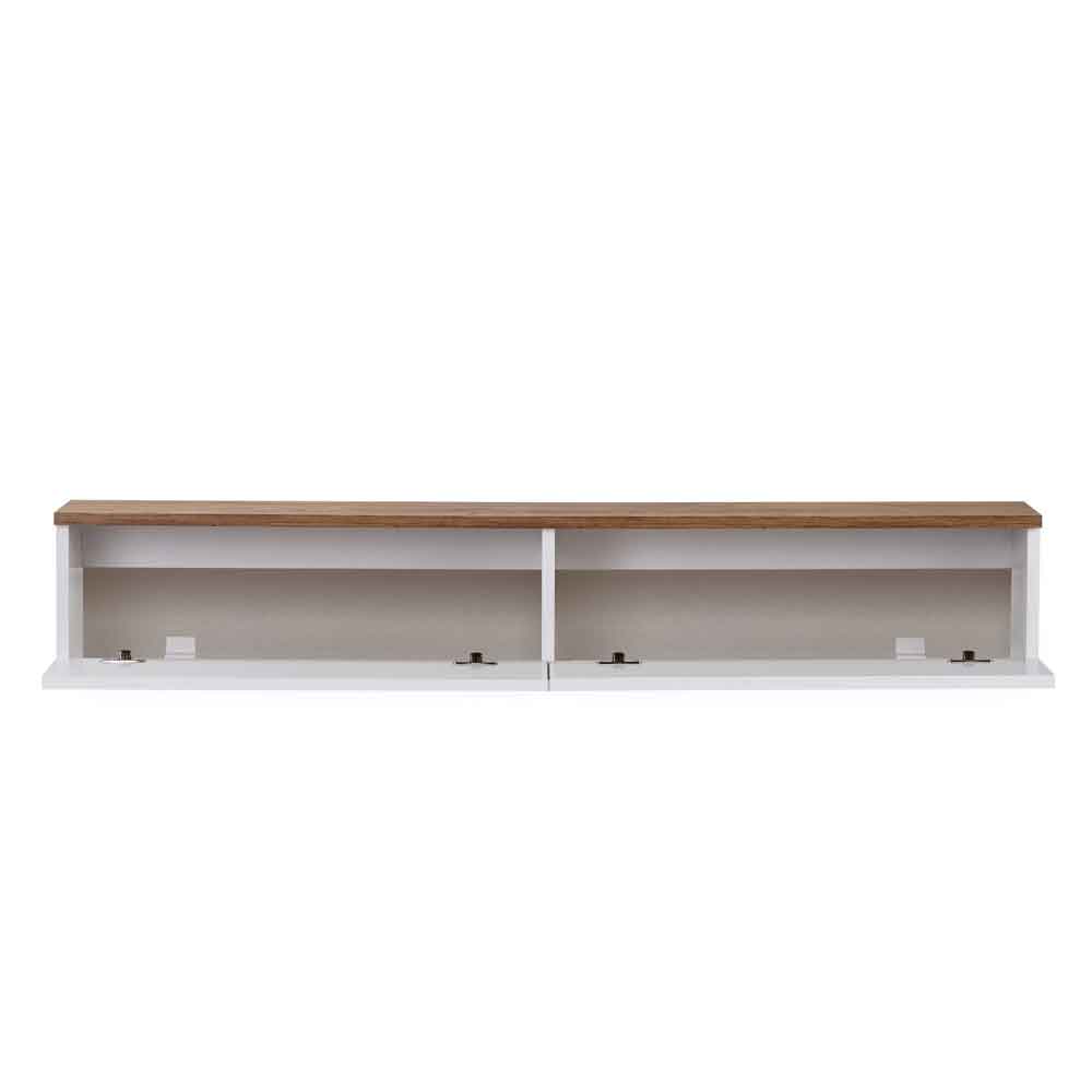 Ligne 160cm Wooden Wall Mounted TV Stand with 2 Doors in White and Atlantic Pine