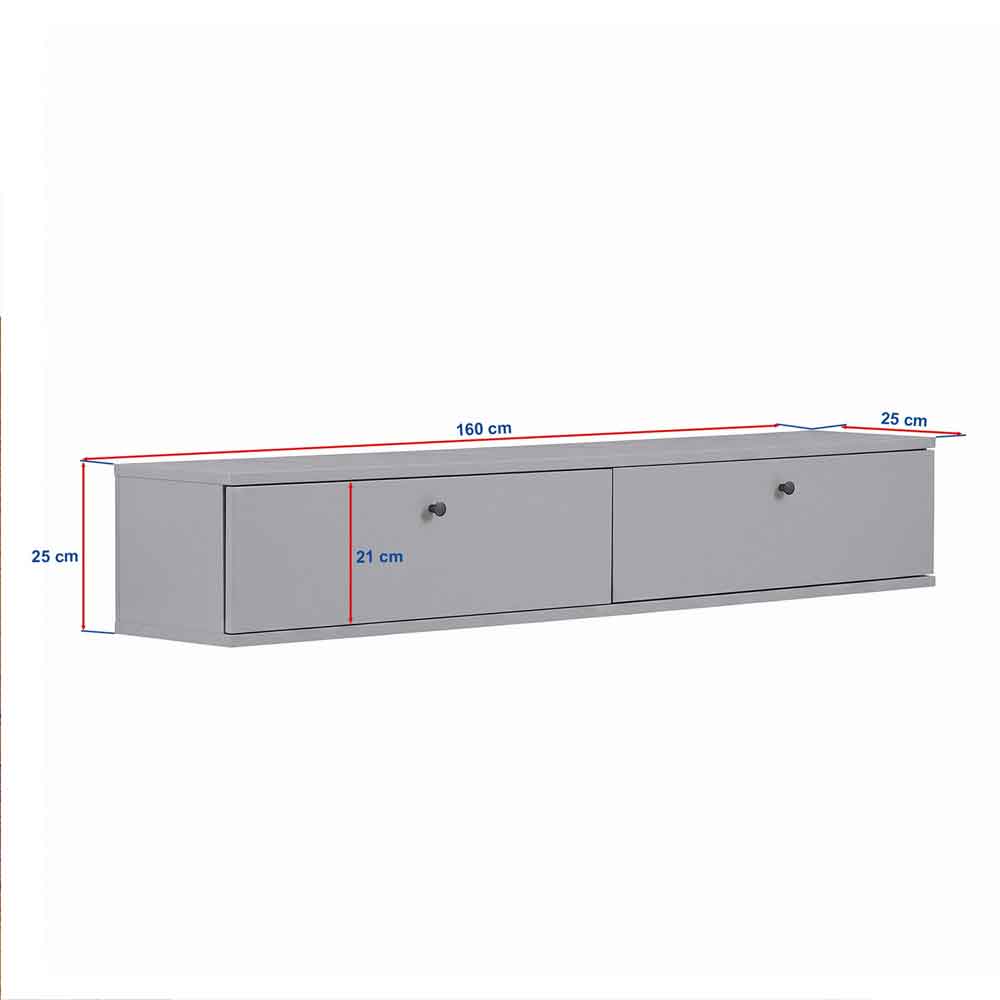 Ligne 160cm Wooden Wall Mounted TV Stand with 2 Doors in White and Atlantic Pine