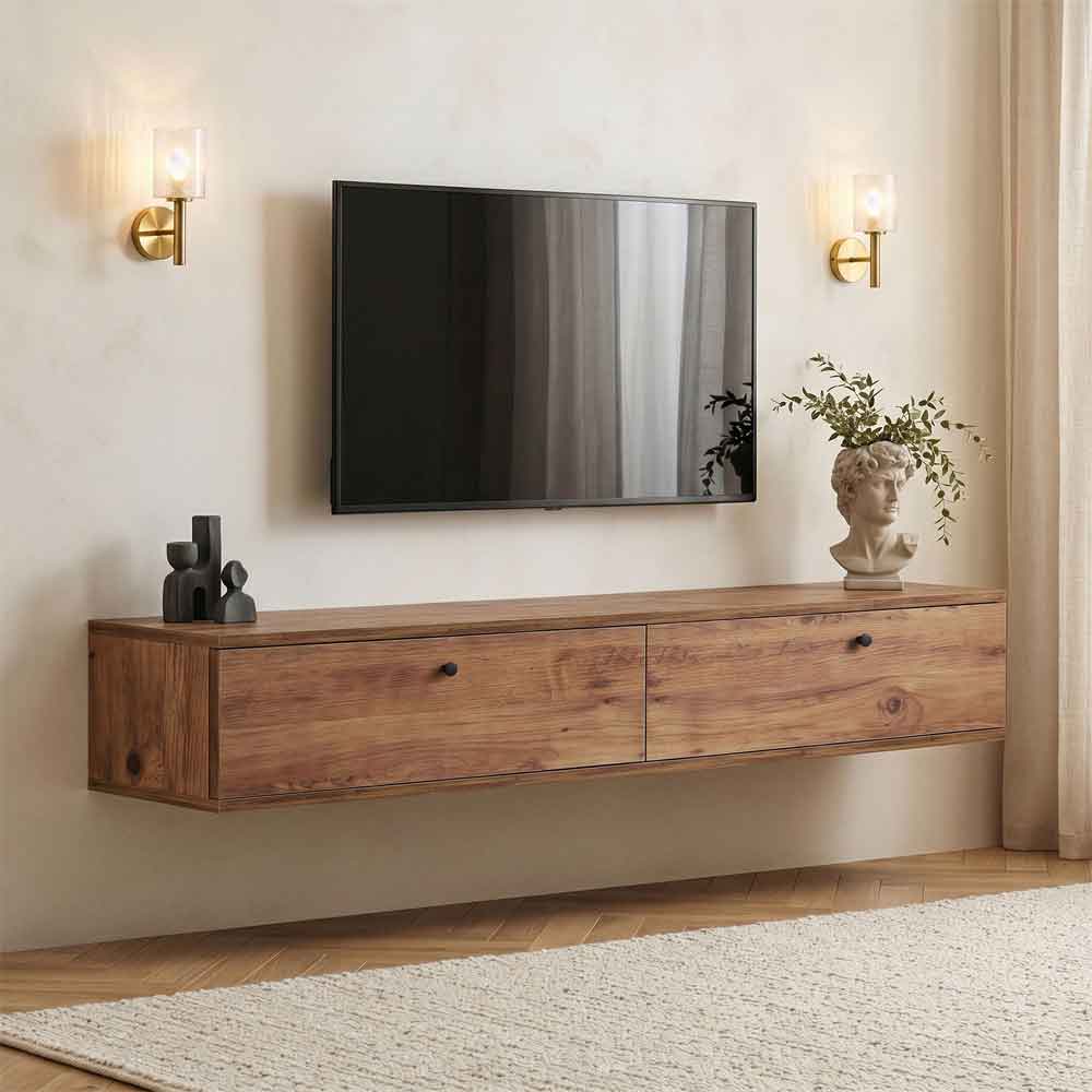 Ligne 160cm Wooden Wall Mounted TV Stand with 2 Doors in Atlantic Pine