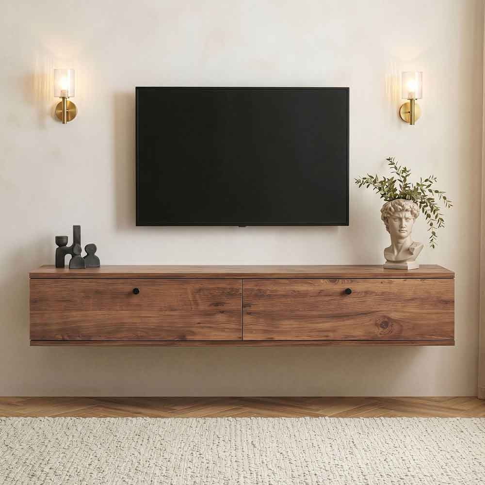 Ligne 160cm Wooden Wall Mounted TV Stand with 2 Doors in Atlantic Pine