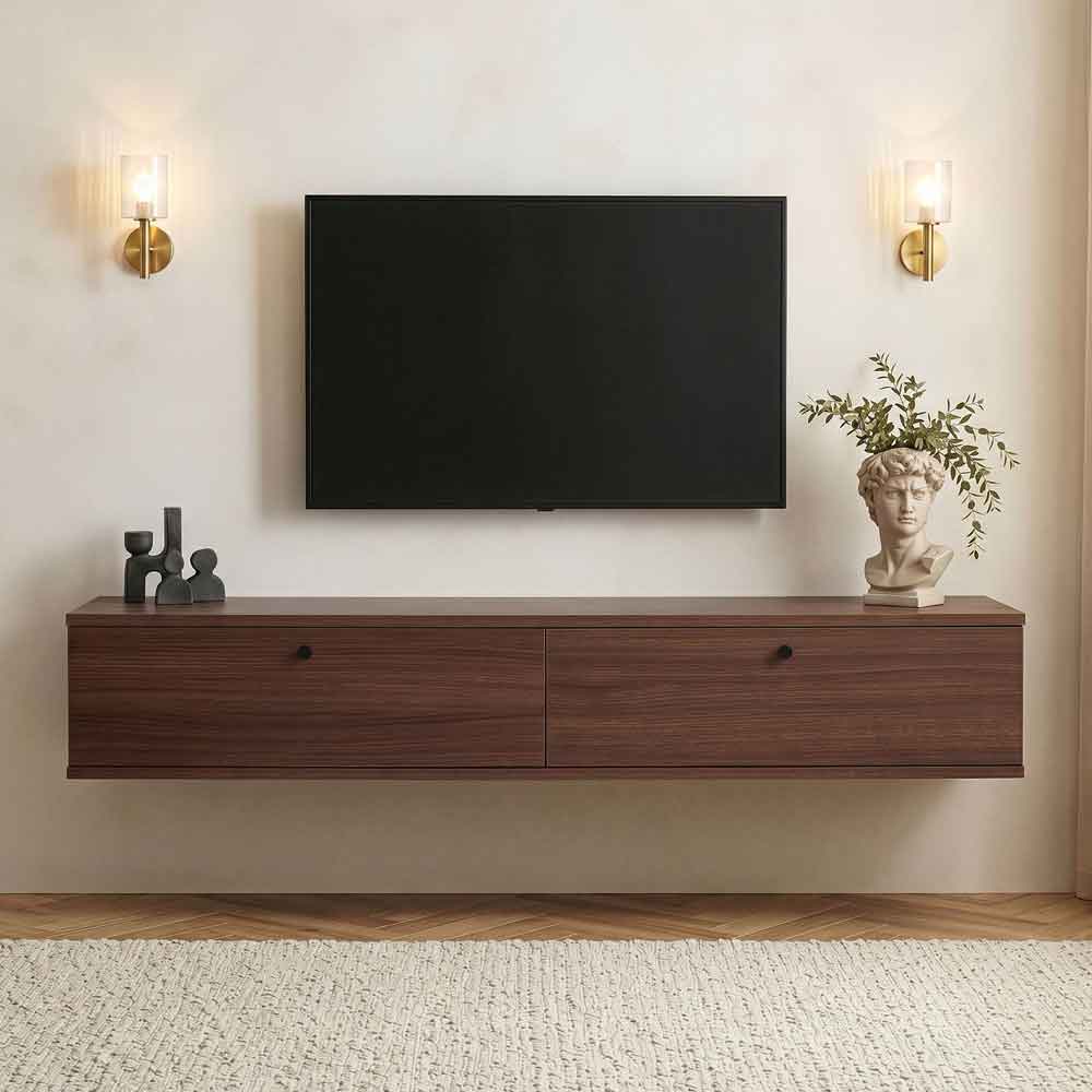 Ligne 160cm Wooden Wall Mounted TV Stand with 2 Doors in Milano Walnut
