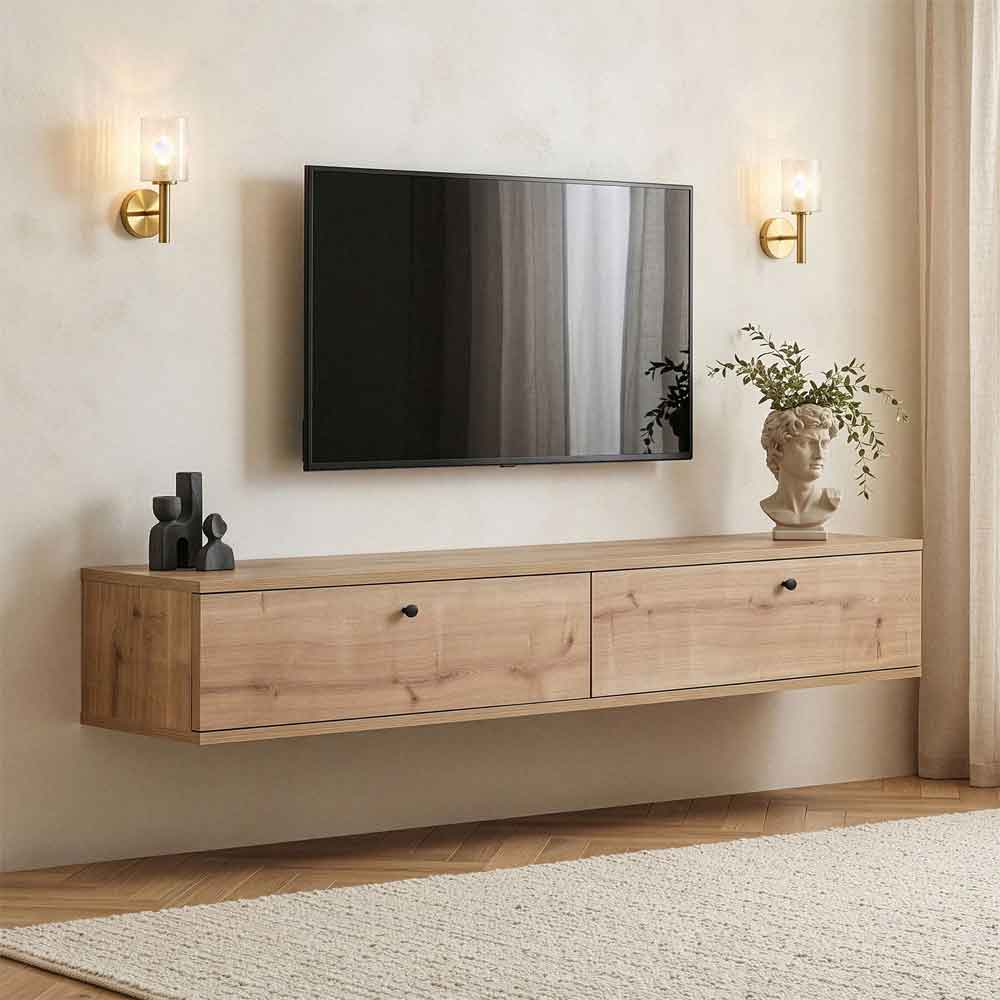 Ligne 160cm Wooden Wall Mounted TV Stand with 2 Doors in Sapphire Oak