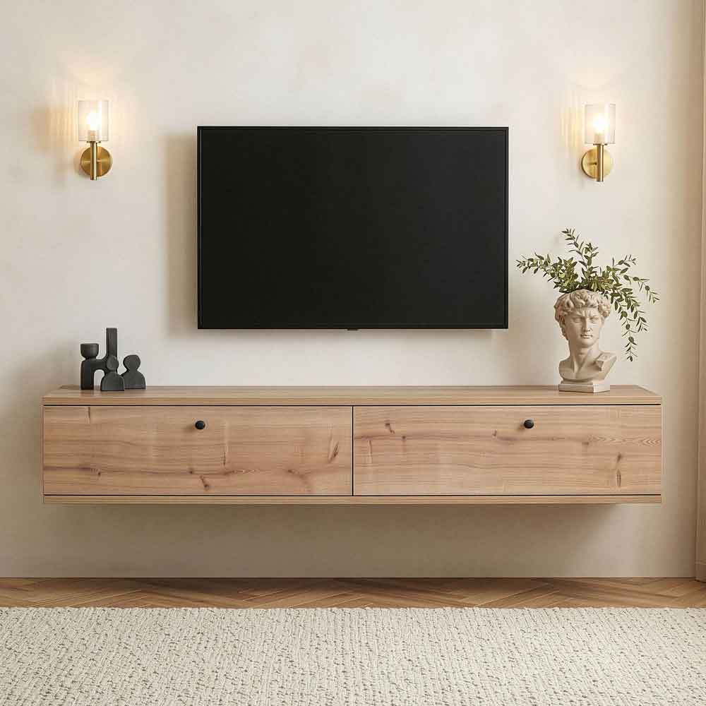 Ligne 160cm Wooden Wall Mounted TV Stand with 2 Doors in Sapphire Oak