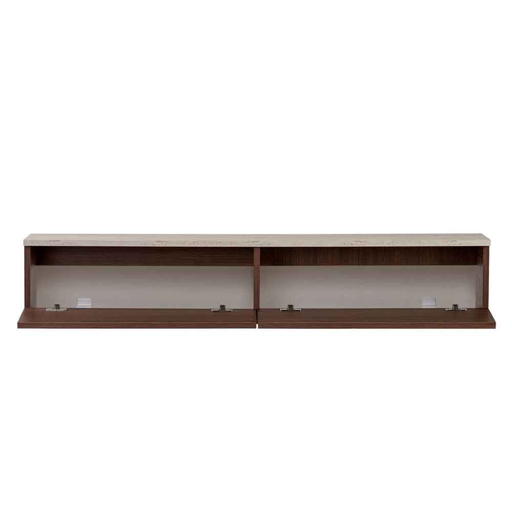 Ligne 160cm Wooden Wall Mounted TV Stand with 2 Doors in Walnut and Travertine Marble Effect