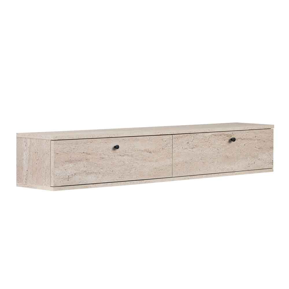 Ligne 160cm Wooden Wall Mounted TV Stand with 2 Doors in Travertine Marble Effect