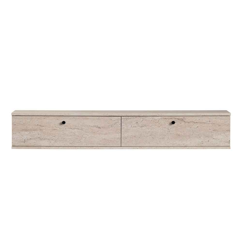 Ligne 160cm Wooden Wall Mounted TV Stand with 2 Doors in Travertine Marble Effect