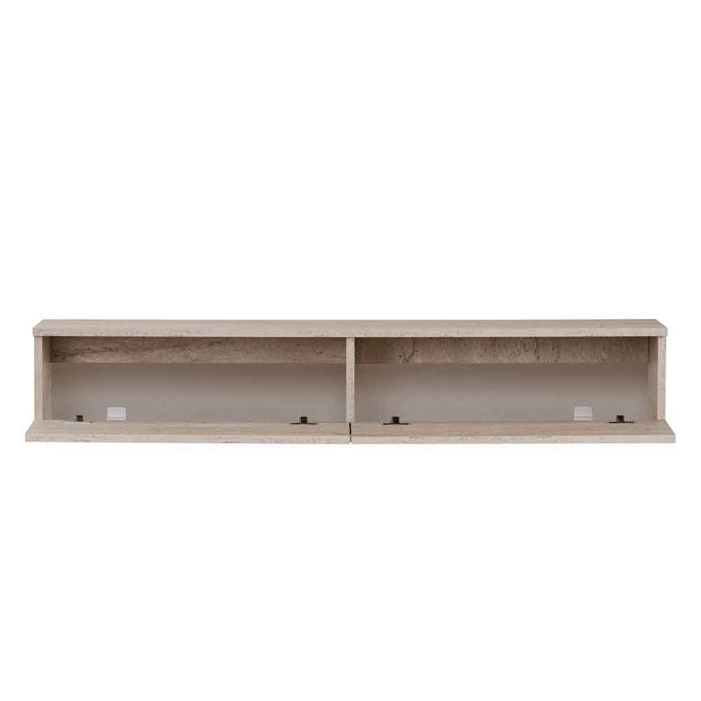 Ligne 160cm Wooden Wall Mounted TV Stand with 2 Doors in Travertine Marble Effect