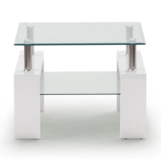 Read more about Lilia clear glass lamp table with white wooden base