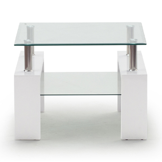 Lilia Clear Glass Lamp Table With White Wooden Base thumbnail