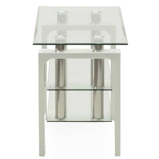 Lilia Clear Glass TV Stand With White Wooden Base_3