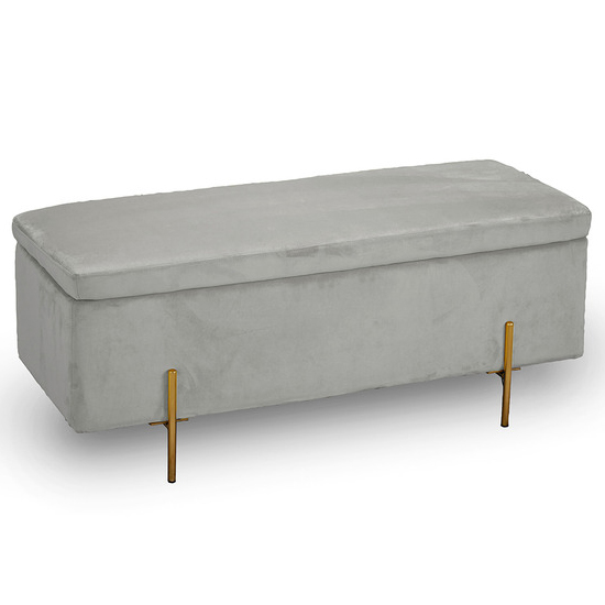 Read more about Lilia velvet storage ottoman with gold legs in grey