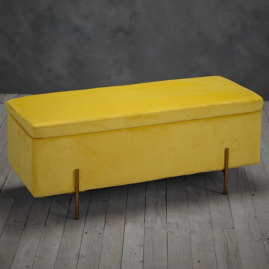 Lilia Velvet Storage Ottoman With Gold Legs In Mustard