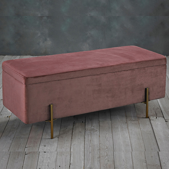 Read more about Lilia velvet storage ottoman with gold legs in pink