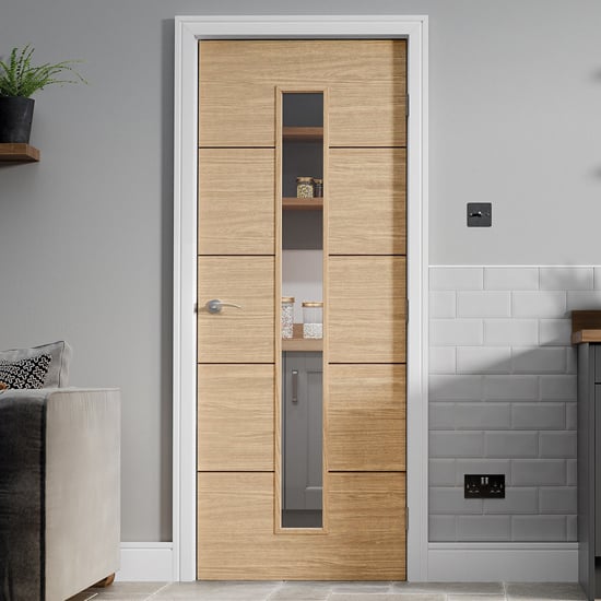 Product photograph of Lille Solid Glazed 1981mm X 686mm Internal Door In Oak from Furniture in Fashion