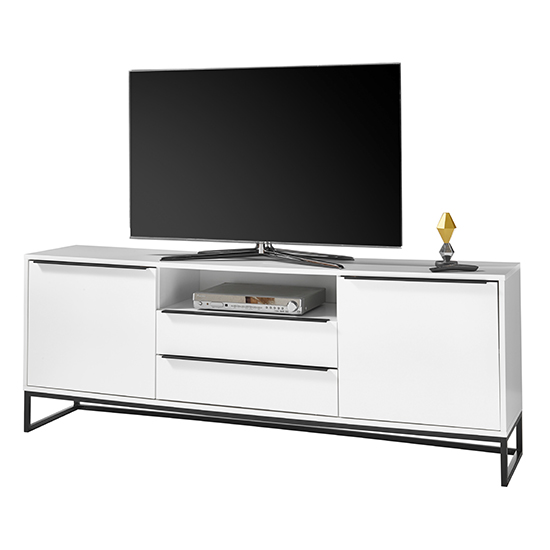 Read more about Lille wooden tv stand in matt white with 2 doors 2 drawers