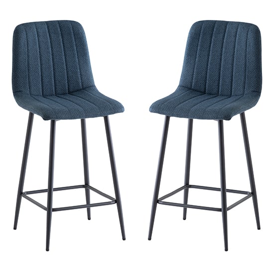 Lillie Blue Fabric Counter Bar Stools In Pair