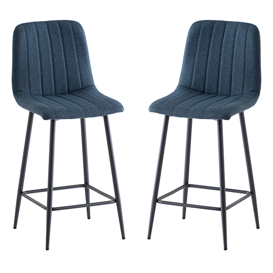 Lillie Blue Fabric Counter Bar Stools In Pair Furniture in Fashion