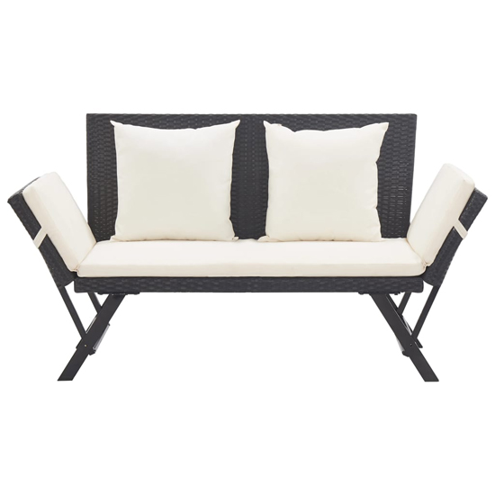 Lillie Garden Seating Bench In Black Rattan With Cushions