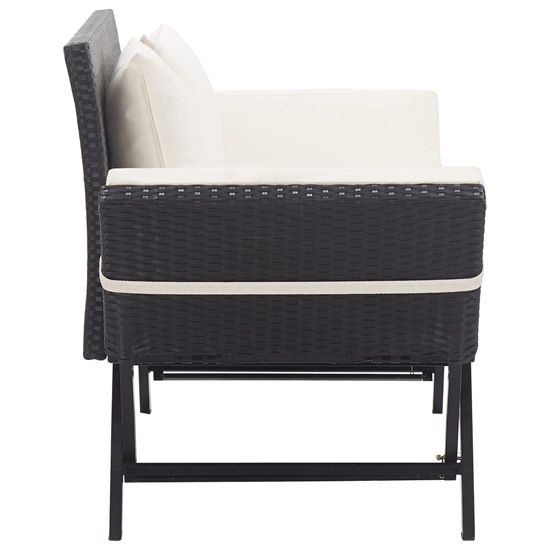 Lillie Garden Seating Bench In Black Rattan With Cushions