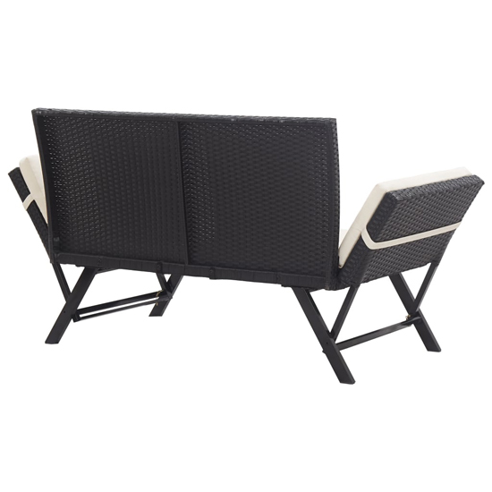 Lillie Garden Seating Bench In Black Rattan With Cushions