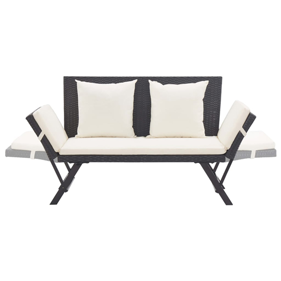 Lillie Garden Seating Bench In Black Rattan With Cushions