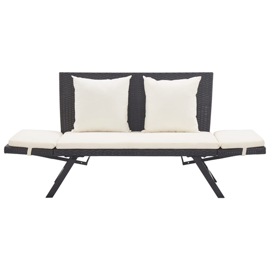 Lillie Garden Seating Bench In Black Rattan With Cushions