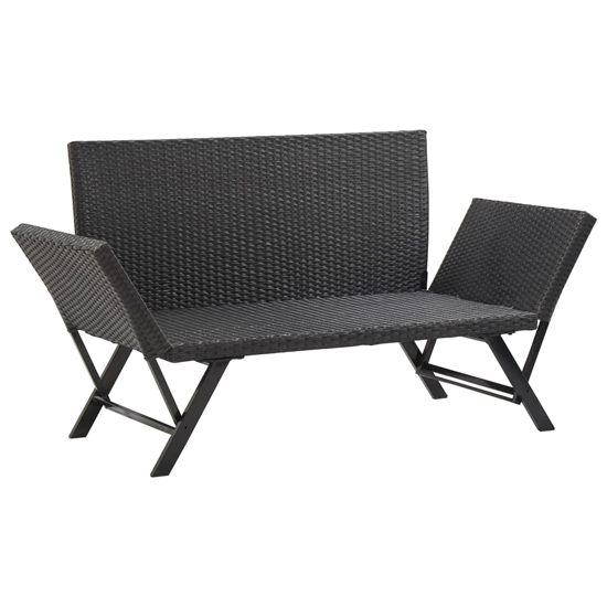 Lillie Garden Seating Bench In Black Rattan With Cushions